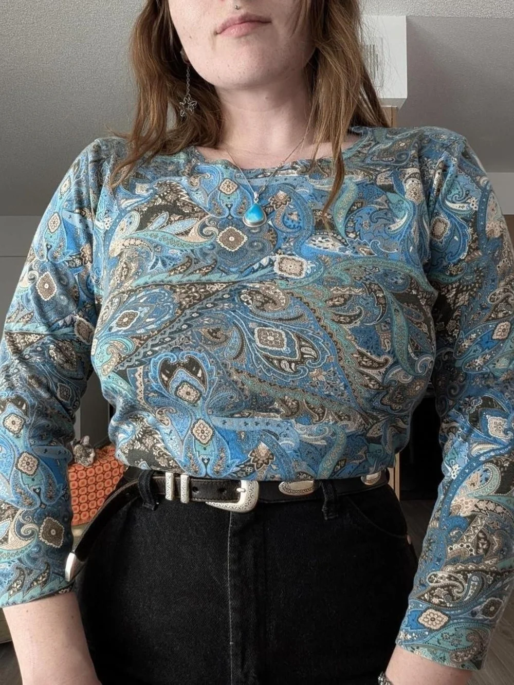 Blue Paisley Long-Sleeve Top